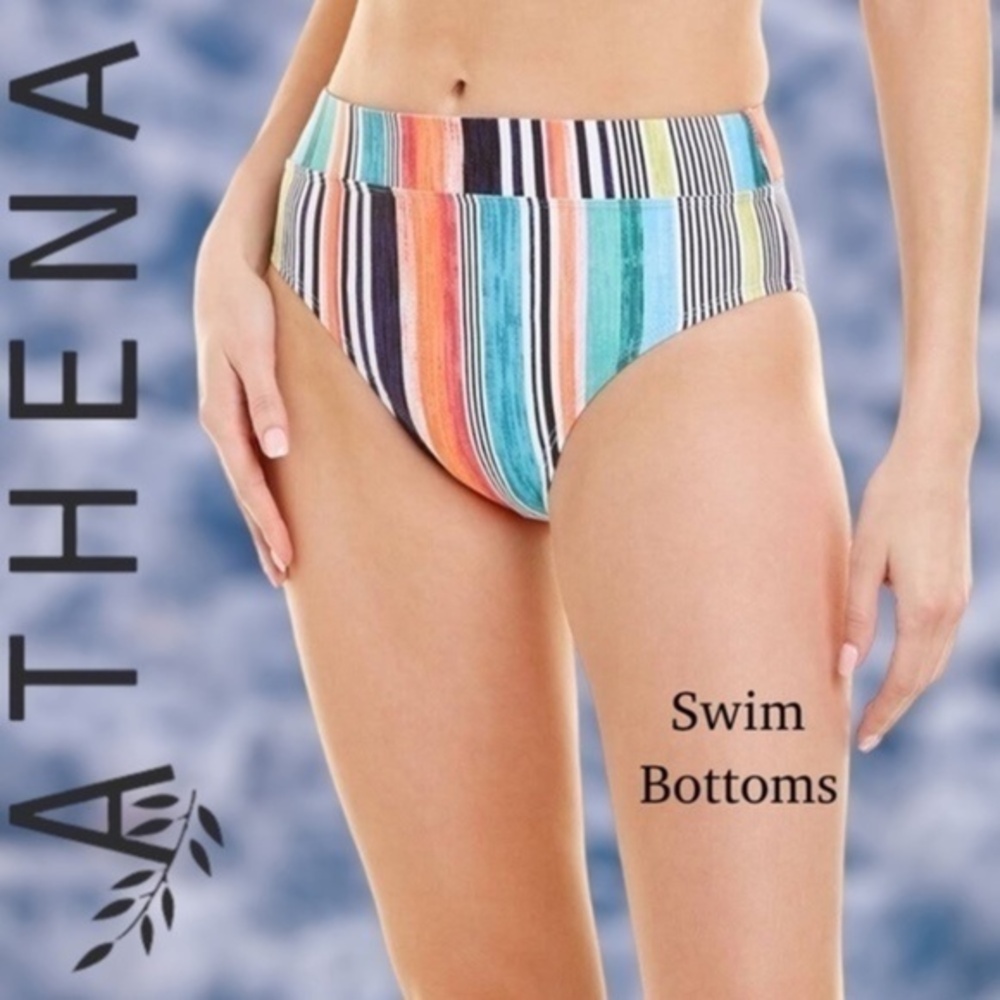 NEXT BY ATHENA Saltwater Stripe Platform High Waist High Leg Swim/Bikini Bottoms